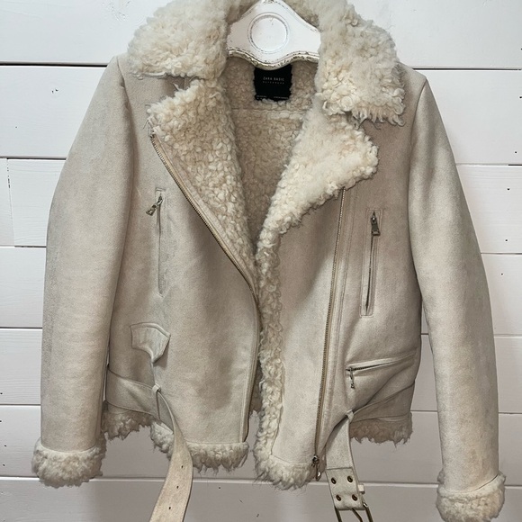 ZARA BASIC - Faux Shearling Biker Jacket M - Picture 9 of 16